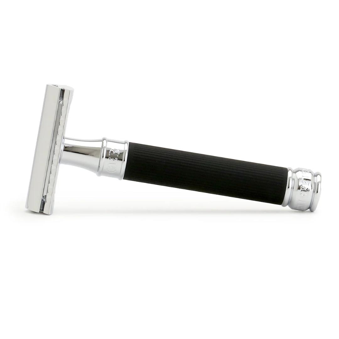 Edwin Jagger DE86 Black Rubber Coated Safety Razor
